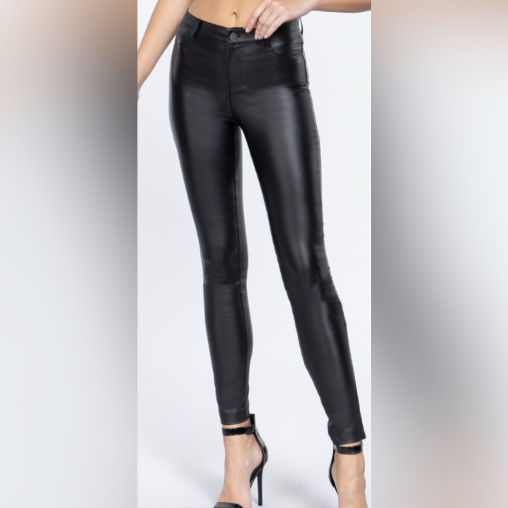 PU Coated Black Leather Leggings